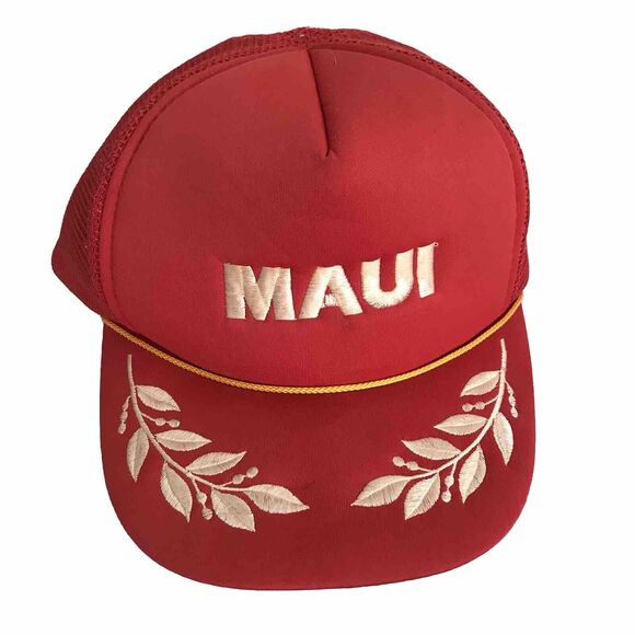 VTG Hawaii Maui Trucker Hat Red White Snapback Embroidered Leaf Foam Mesh Rope - Picture 9 of 9